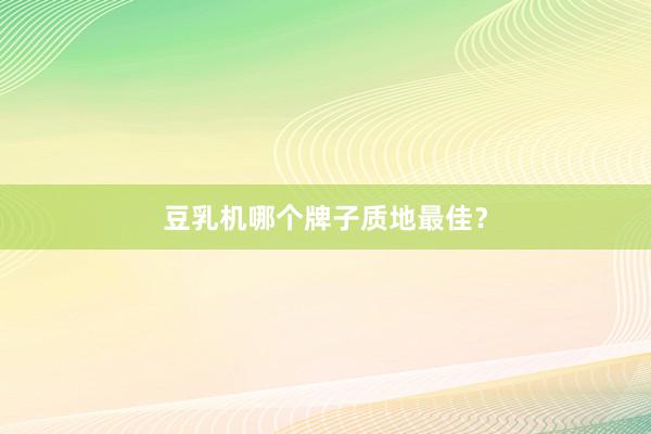 豆乳机哪个牌子质地最佳？
